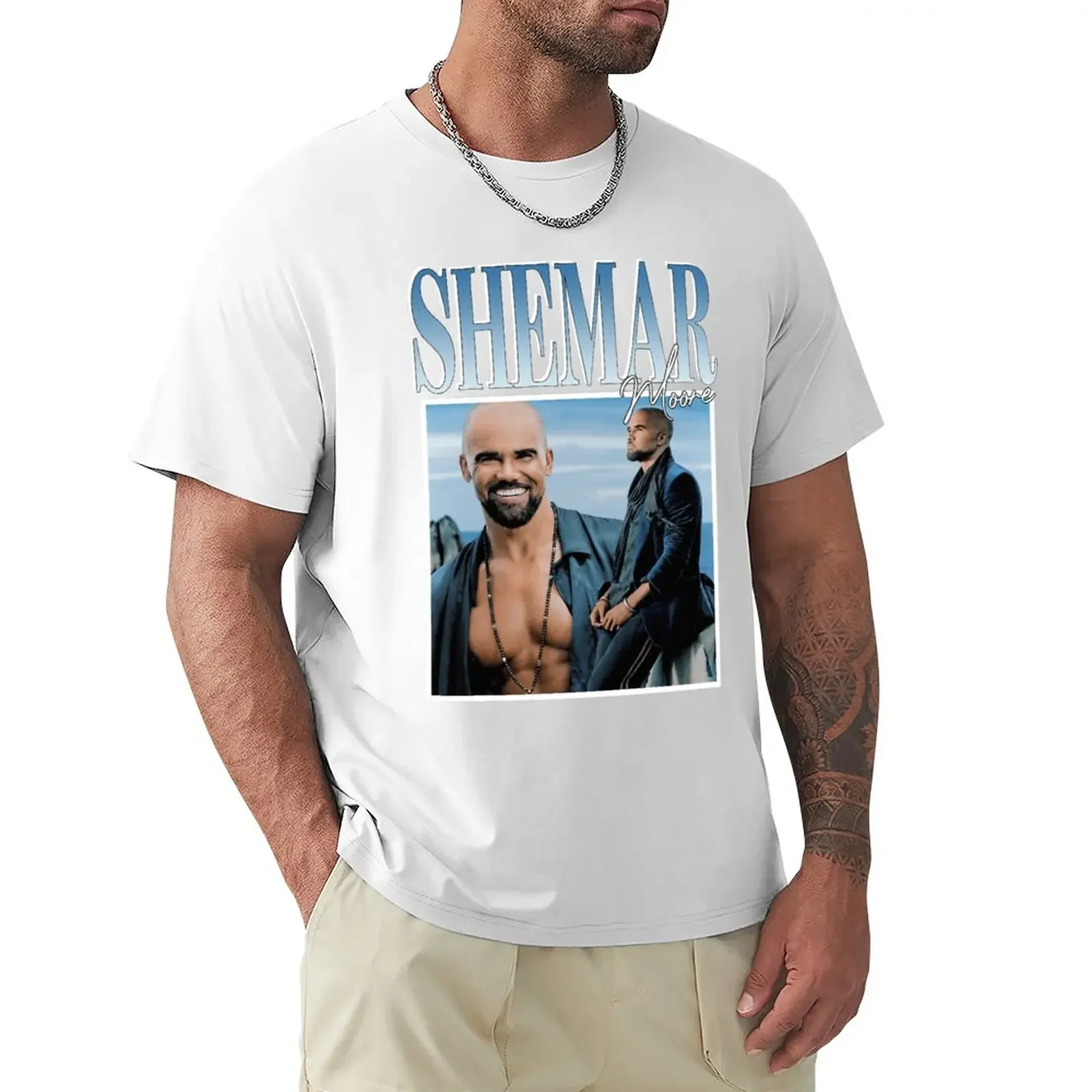 Shemar moore T-Shirt heavyweights cute clothes black for men Summer fashion New Arrival Cotton Short Sleeve heavyweight Round