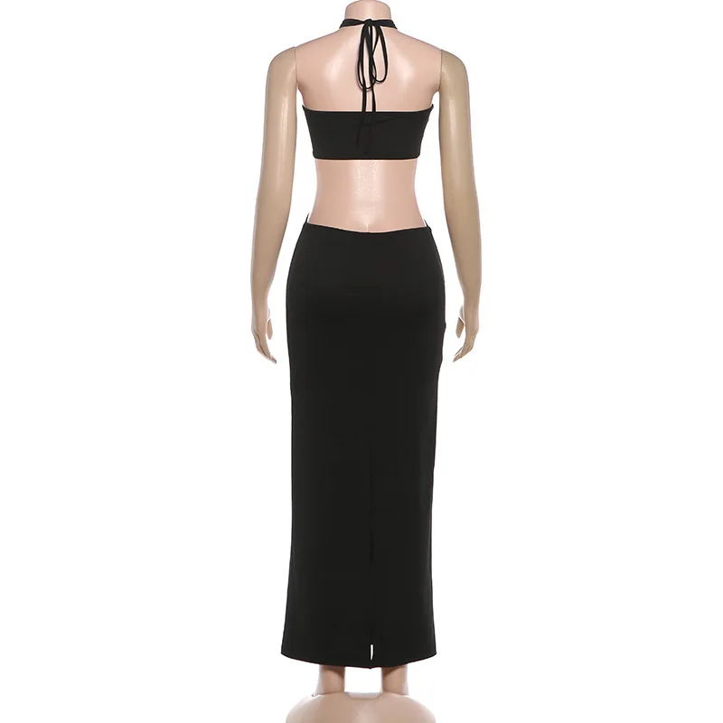 SKMY 2026 Autumn Winter New Women Clothing Sexy Spicy Girl Strapless Top Halter Neck Lace-Up Backless Split Dress Set Two Pieces - view 5