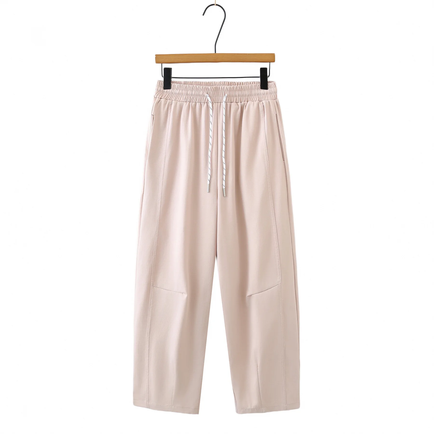 Pantalones Curvos de Cintura Alta para Mujer, Talla Grande, Primavera-Verano 2026, Cintura Elástica, Casuales, Largo 9/10, 468