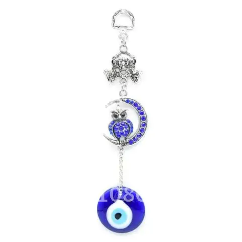 

Blue Turkish Evil Eye Amulets Moon Owl Wall Protection Hanging Lucky Pendant Wind Chimes Garden Home Decorations Ornament Gift