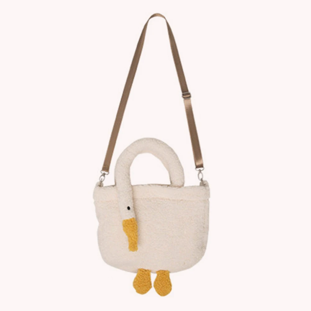 Plush Female Tote Bags Soft Cartoon Goose Top-handle Bag Casual Fashion Cute Portable Adjustable Strap Simple for Shopping Party