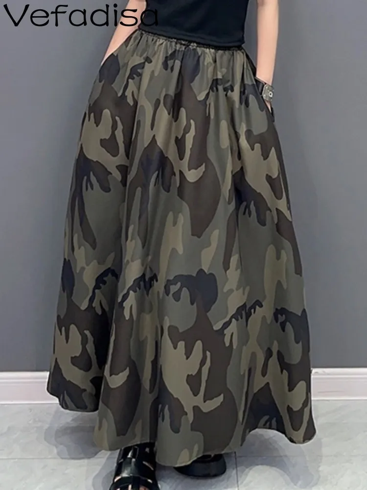 Vefadisa 2024 Summer New Korean Style Camouflage Casual One Piece Half Skirt Women Slimming Camouflage Skirt ZXF145B