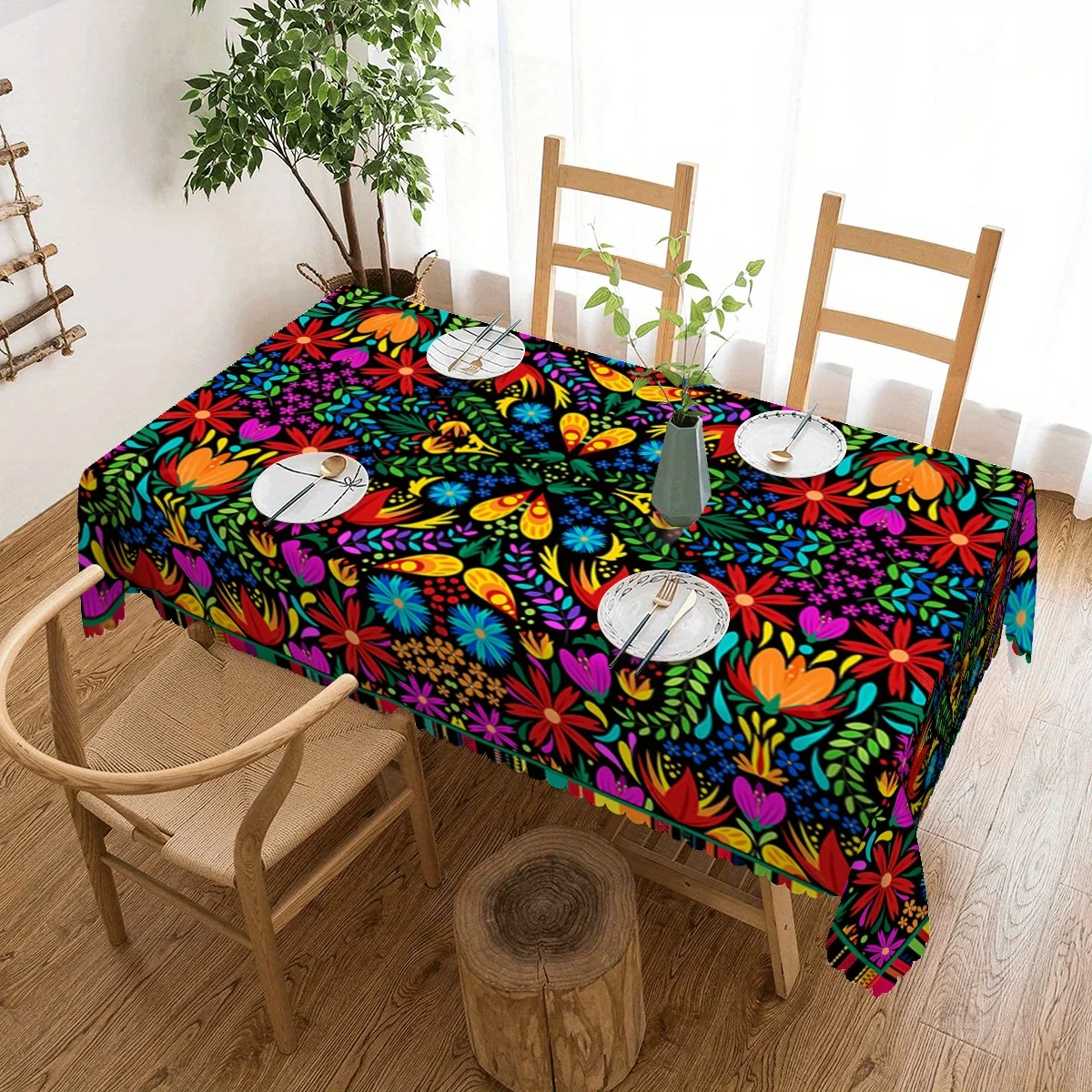 Mexican Colorful Flowers Day of The Dead Tablecloths for Table Decor Mexico Dia De Los Muertos Table Cloth Fiesta Party Decor
