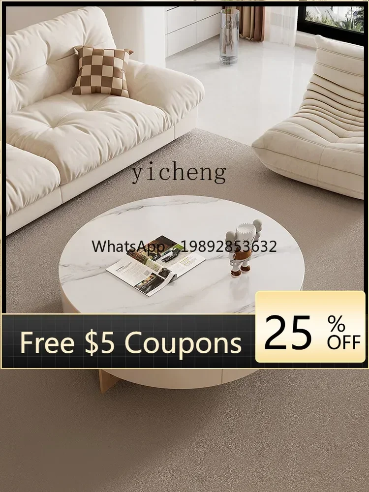 AB  round Tea Table Modern Minimalist Living Room Home White Cream Style Stone Plate TV Cabinet Unit
