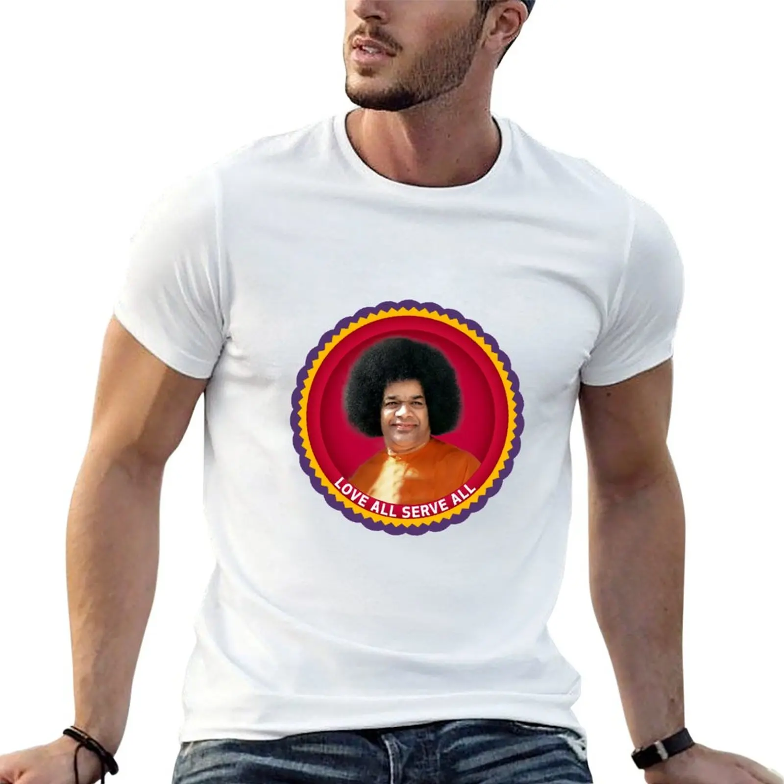 Camiseta Love All Serve All - Sathya Sai Baba, camiseta de algodón 100% para hombre, camiseta gráfica para hombre, camiseta de algodón 100%