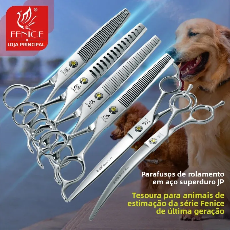 forbici-per-toelettatura-animali-fenice-master-series-diritte-sfoltitrici-chunker-curve-con-viti-di-regolazione-per-toelettatori-professionisti