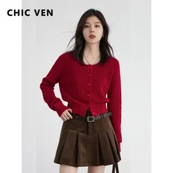 CHIC VEN Women Cardigan Fashion Casual Loose Solid O-neck Single Breasted Sweaters Female Knitted Tops Autumn Winter New 2024