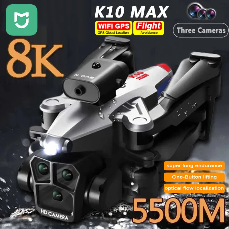 MIJIA K10Max Drone 8K Professinal Three Camera Wide Angle Optical Flow Localization Obstacle Avoidance RC Quadcopter