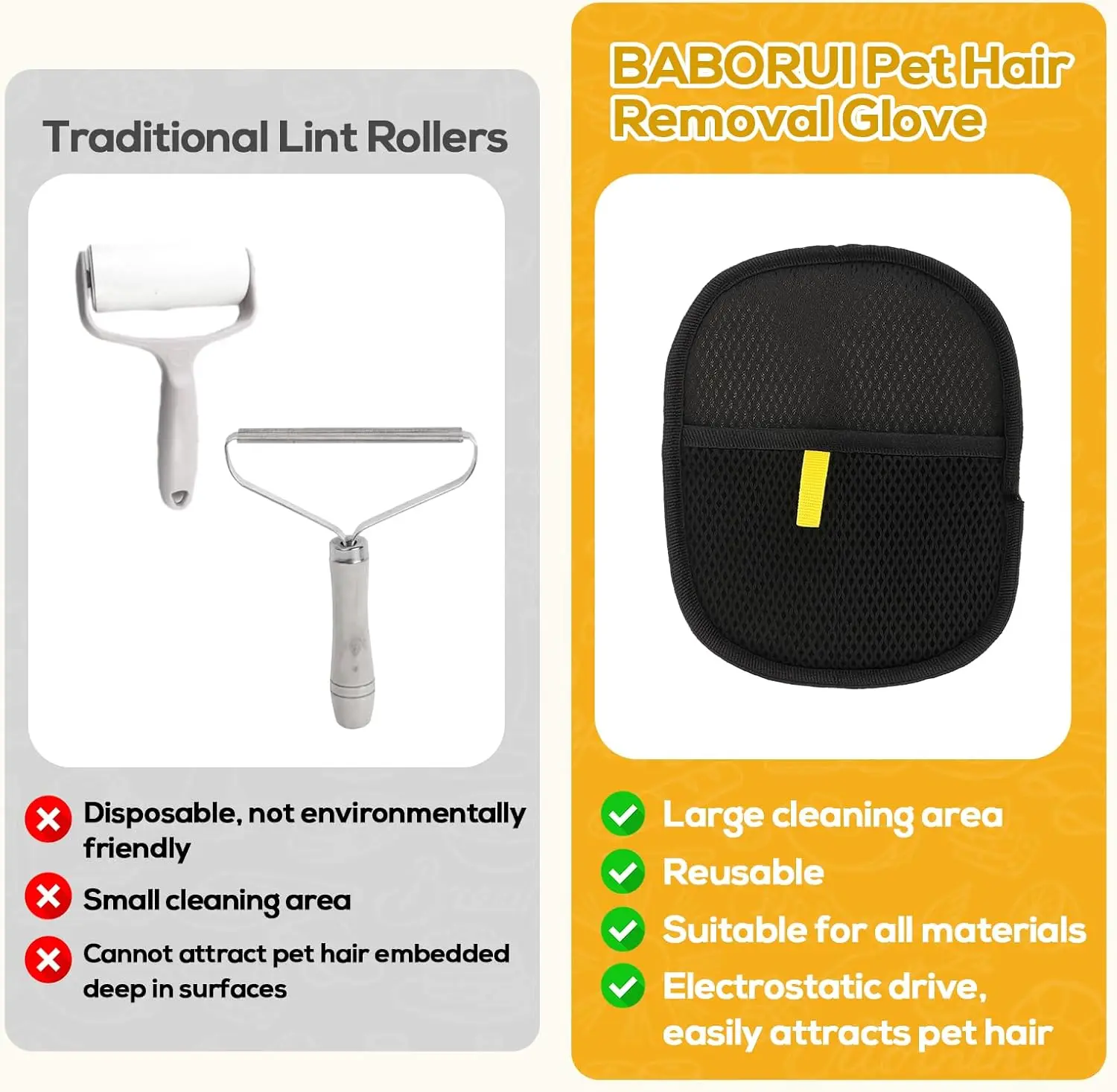 Pet Hair Removal Glove - 2 Pack Pet Hair Remover Glove, Electrostatic Gloves Pet Hair Lint Rolls into Strips, Dog and Ca