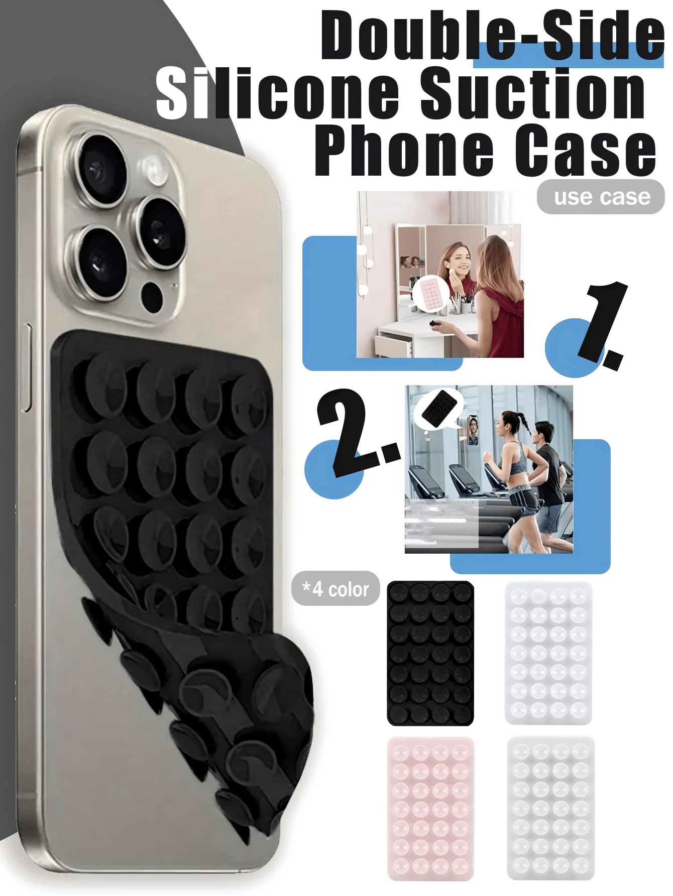 

1pc 2-Sided Silicone Phone Grip Handle, Suction Cup Phone Stand, Hands-Free Sticky Phone Holder, Suitable For Selfie And Video