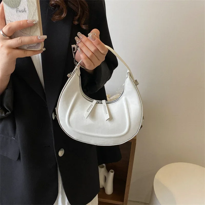 Fashion PU Leather Women Handbag Niche Design Bag Female New Tide Simple Personality Underarm Crescent Bag Ladies Shoulder Bag