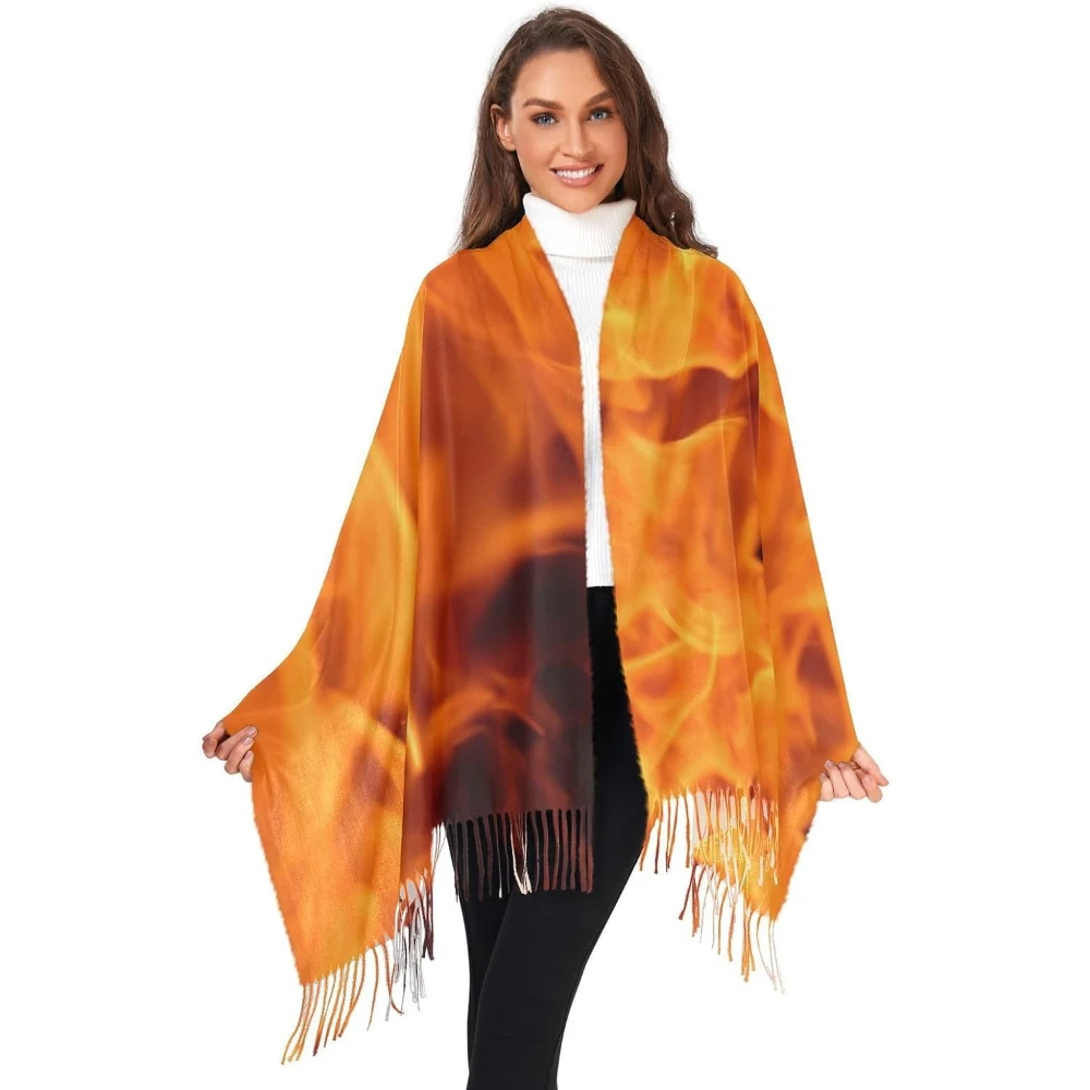 

Fire Flame Cool Men Women's Scarf Shawl Cashmere Feel Scarves Fashion Soft Winter Warm Large Scarf with Tassel