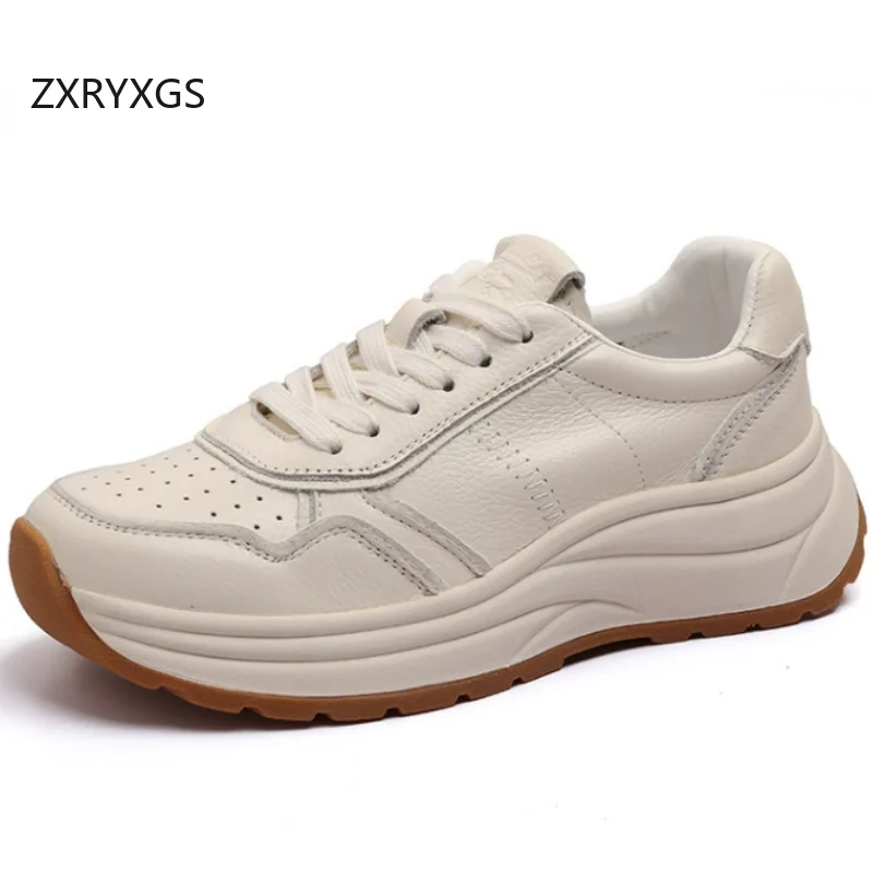 ZXRYXGS Promotion Top Cowhide Lace-up Women Sneakers Shoes 2026 Autumn Comfortable Versatile Height Increasing Casual Sneakers