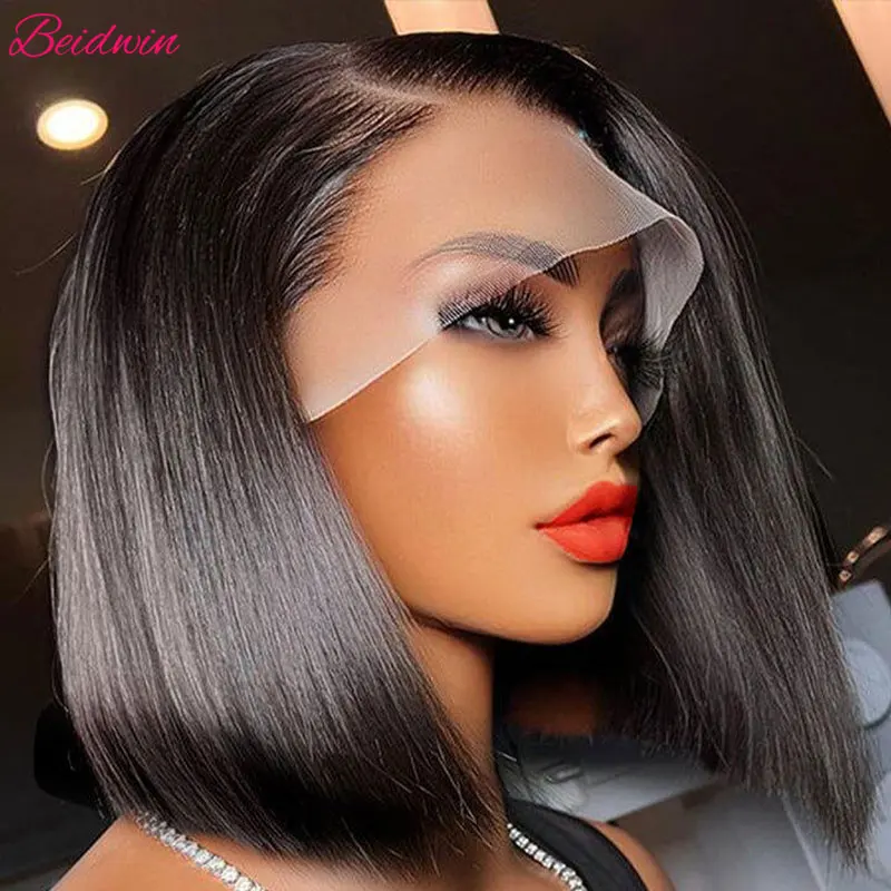 

13x4 Straight Lace Frontal Bob Wig Pre Plucke Human Hair Wigs Remy Bone Straight Short Bob Wig For Women 100% Human Hair edges
