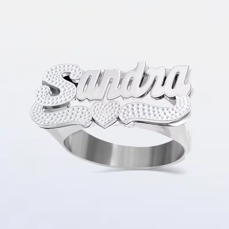 DHQH New Wholesale Customized Name Pure Silver Ring Personalized Letter Pure Silver Heart Ring Customized Commemorative Gift