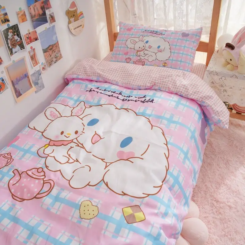 

Sanrio Kuromi Cinnamoroll Hello Kitty Melody Dormitory Pillowcase Duvet Cover Sheet Three-piece Set Cute Girl Bedding Set Gift