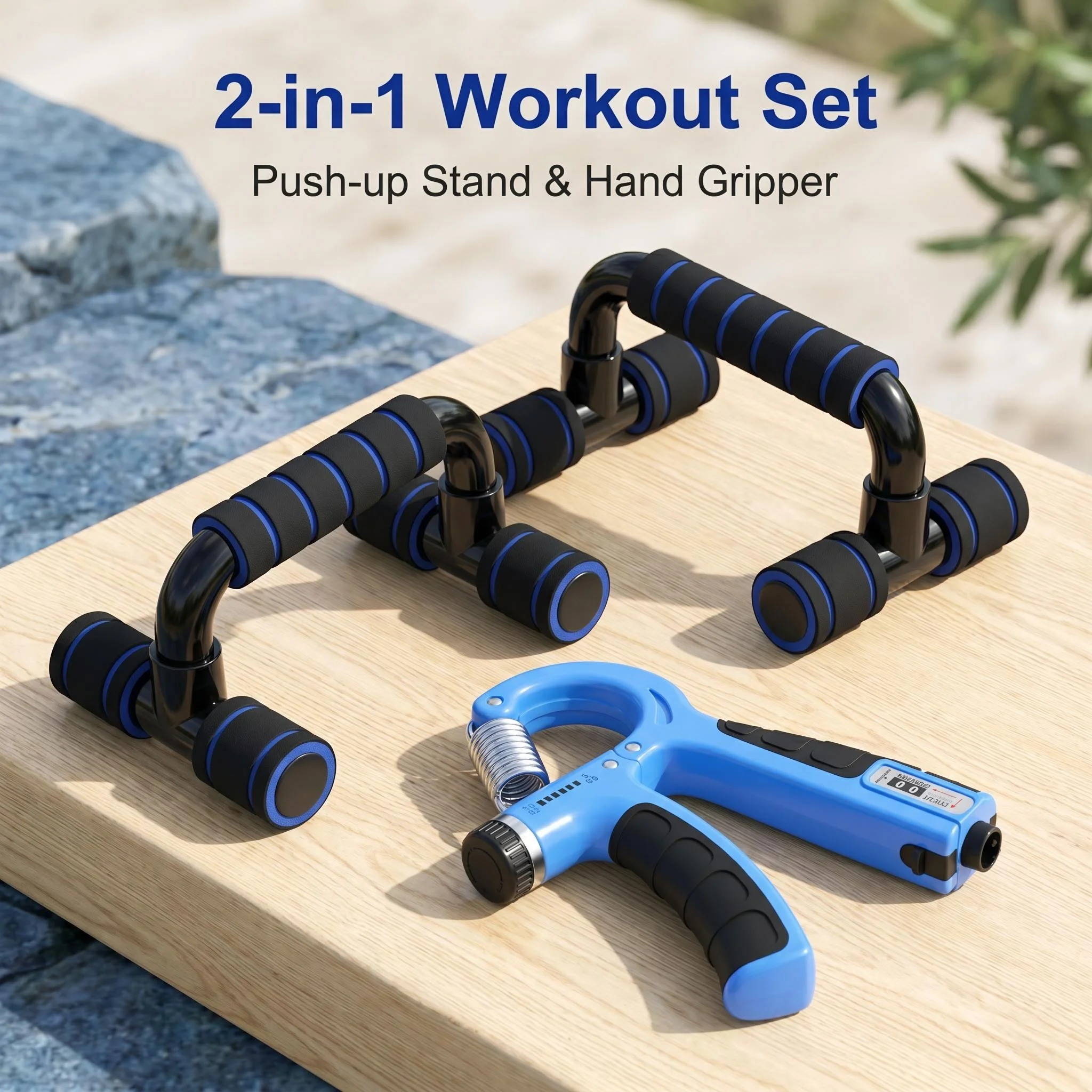 Set Allenamento 2-in-1: Portapolsi per Flessioni Ergonomici + Pinza da Mano Regolabile 5-60kg con Contatore, Attrezzatura Fitness per Allenamento