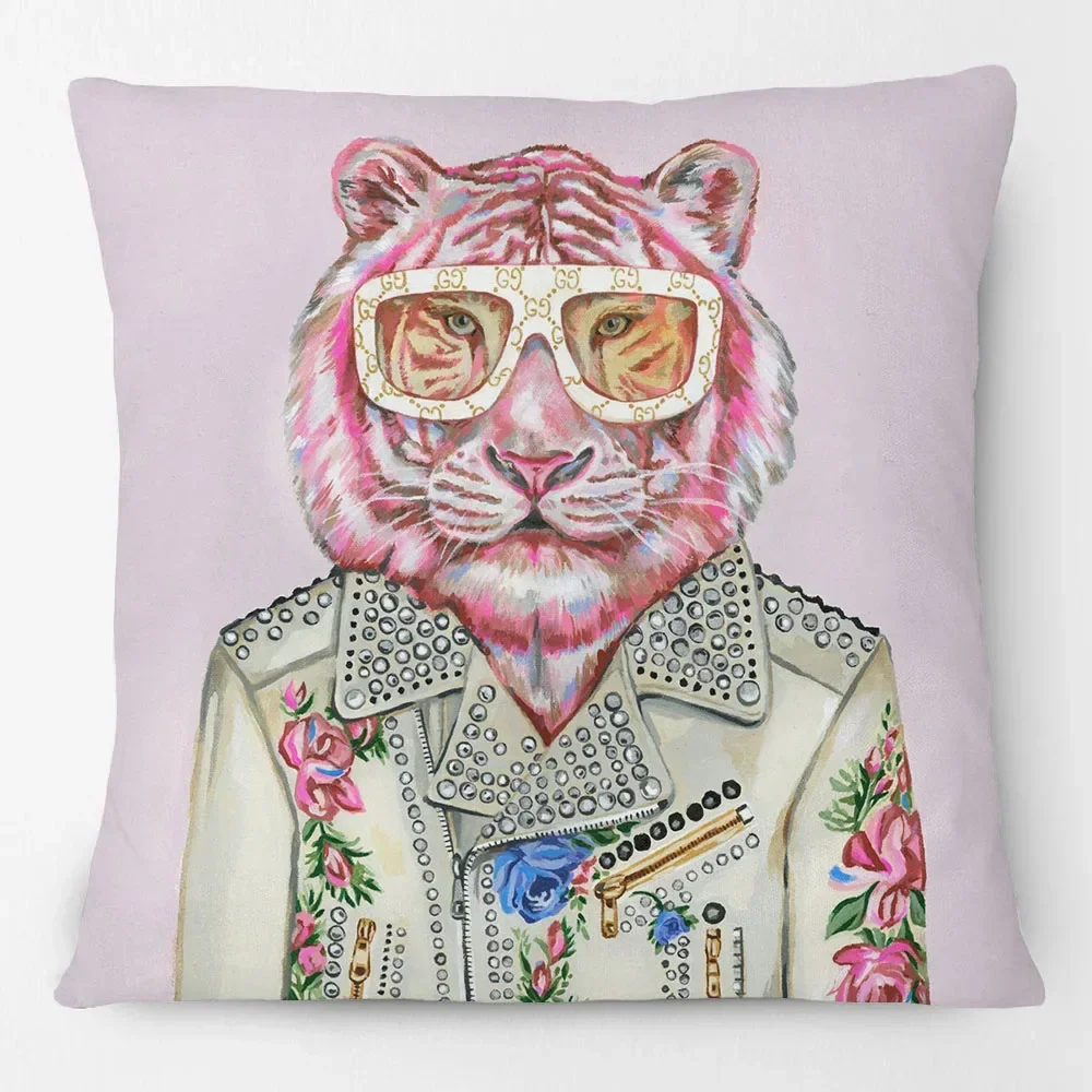 Tiger Lion Highland Cows Fashion Animals Hand Painting Cushion Covers Decorative Pillows For Sofa 45X45CM