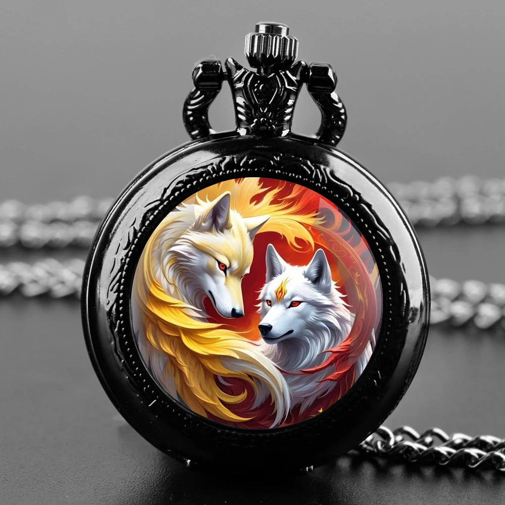 Creative Royal Wolf Design Pendant Quartz Pocket Watch Souvenir Chain Pocket Watch Arabic Numerals With Personality Gift