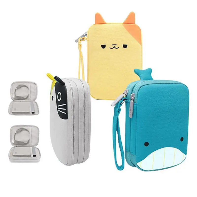 Cute Cartoon Hard Disk Storage Bag Mobile Power Bank Protective Case Battery Carrying Case External Usb Cable