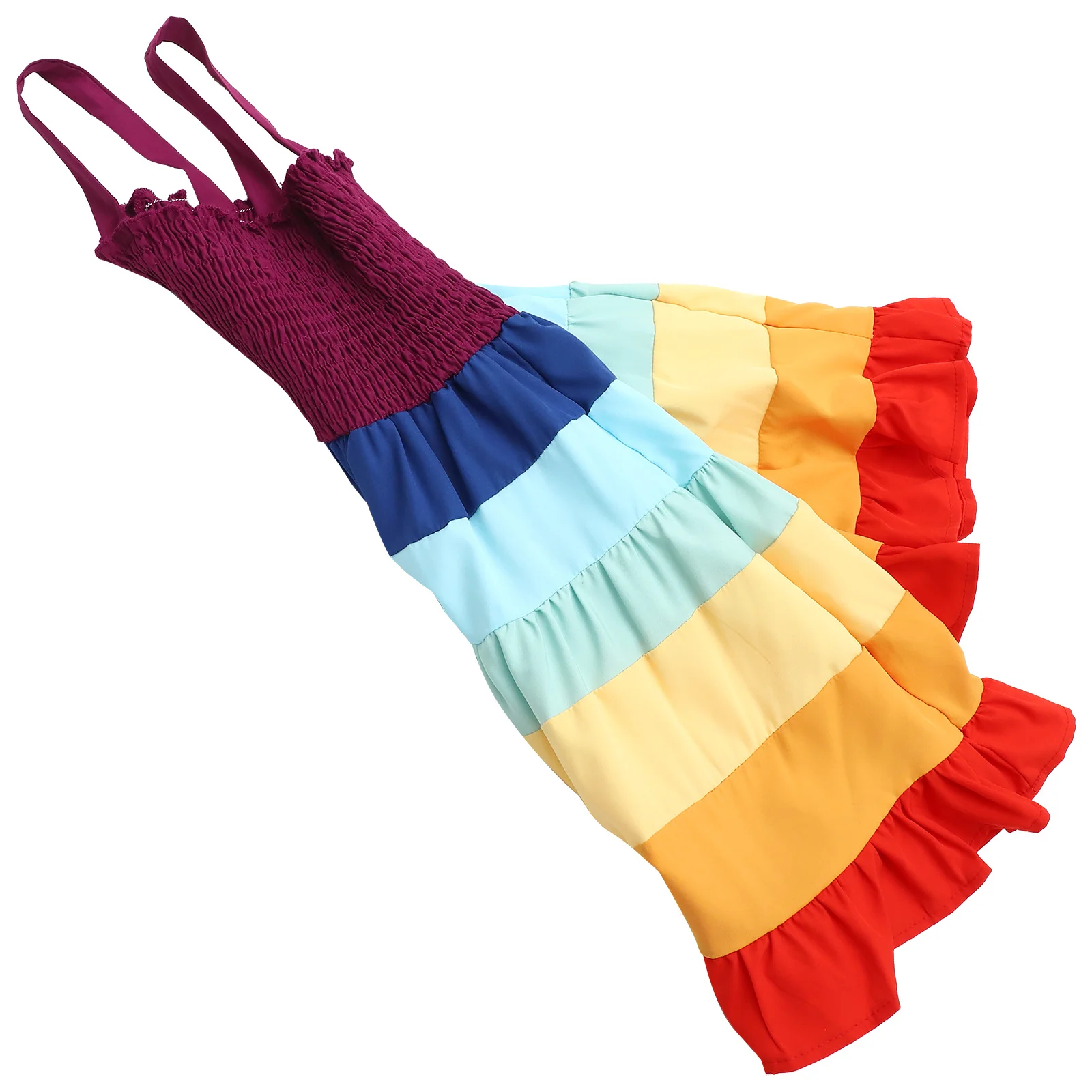 

Rainbow One-Piece Skirt Sleeveless Strapless Dress 100cm Height Girls Party Performance Costume Beach Dress Ballet Birthday Gift