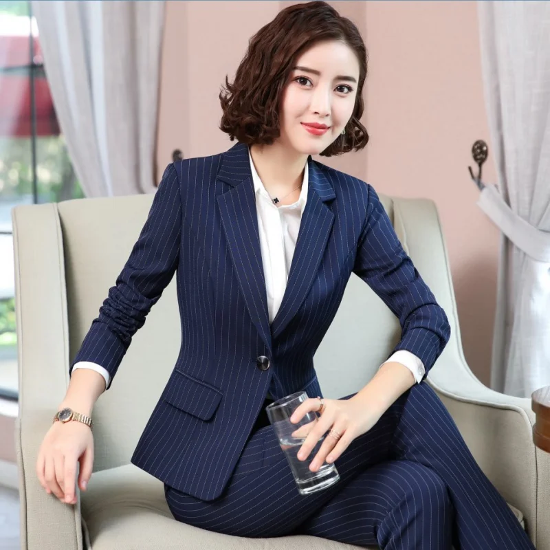 

Business Wear 2023 New Fashion Temperament Striped Suit Women's Korean Style Formal Clothes Interview College Student Overalls