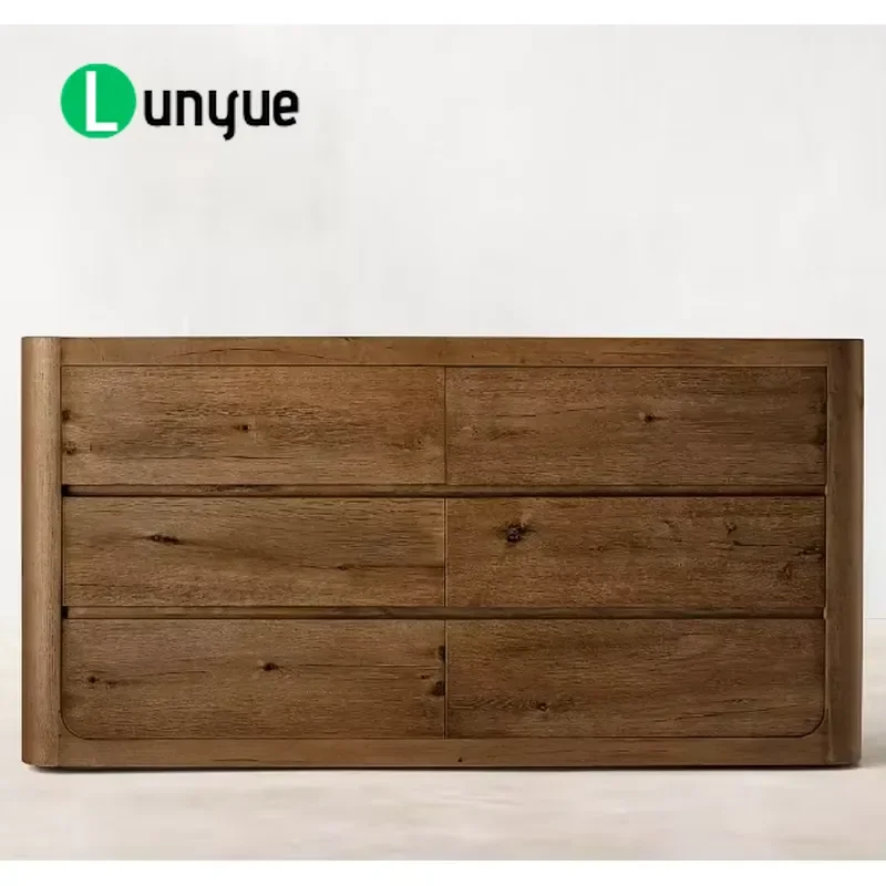 Luxury Modern Solid Oak Bedroom Dresser with 6 Storage Drawers Contemporary Wood Chest of Drawers for Home Organization