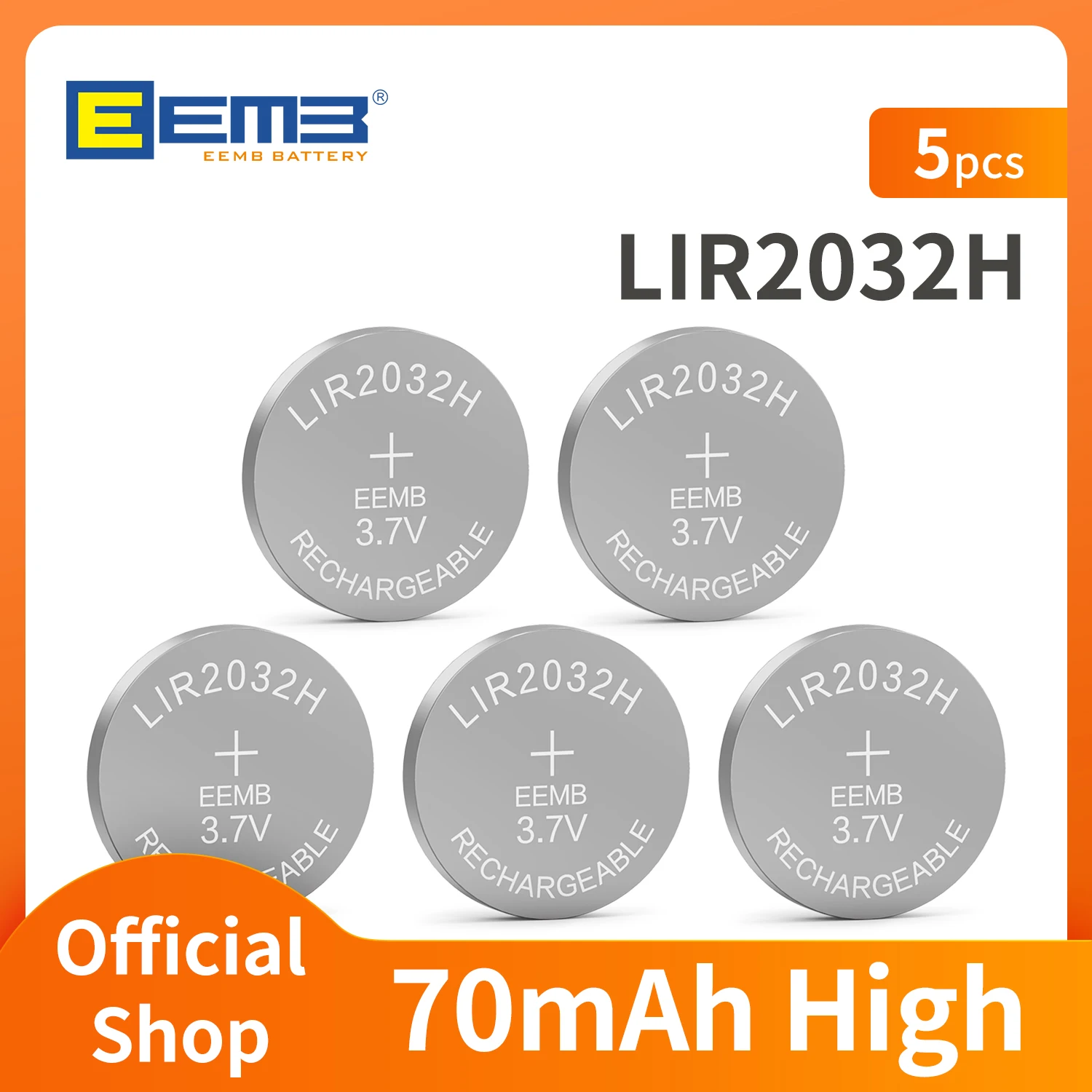 

EEMB Lir2032H 70mAh high-capacity rechargeable lithium battery button battery with charger LIR2032 H 3.7V for watch Coin Battery