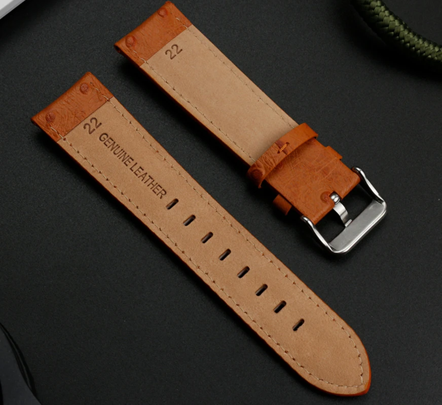 For Hamilton Ostrich Pattern Cowhide Watch Strap H32705581 Jazz Khaki Aviation Field Series Men\'s Genuine Leather Bracelet 20mm