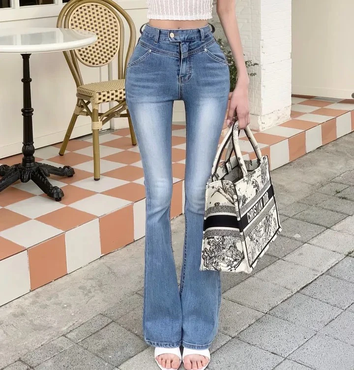 

High Waist Elastic Slimming Micro Flared Jeans Women's Autumn New Sle Wear Resistant Long Pants Casual Sle Zipper Closure