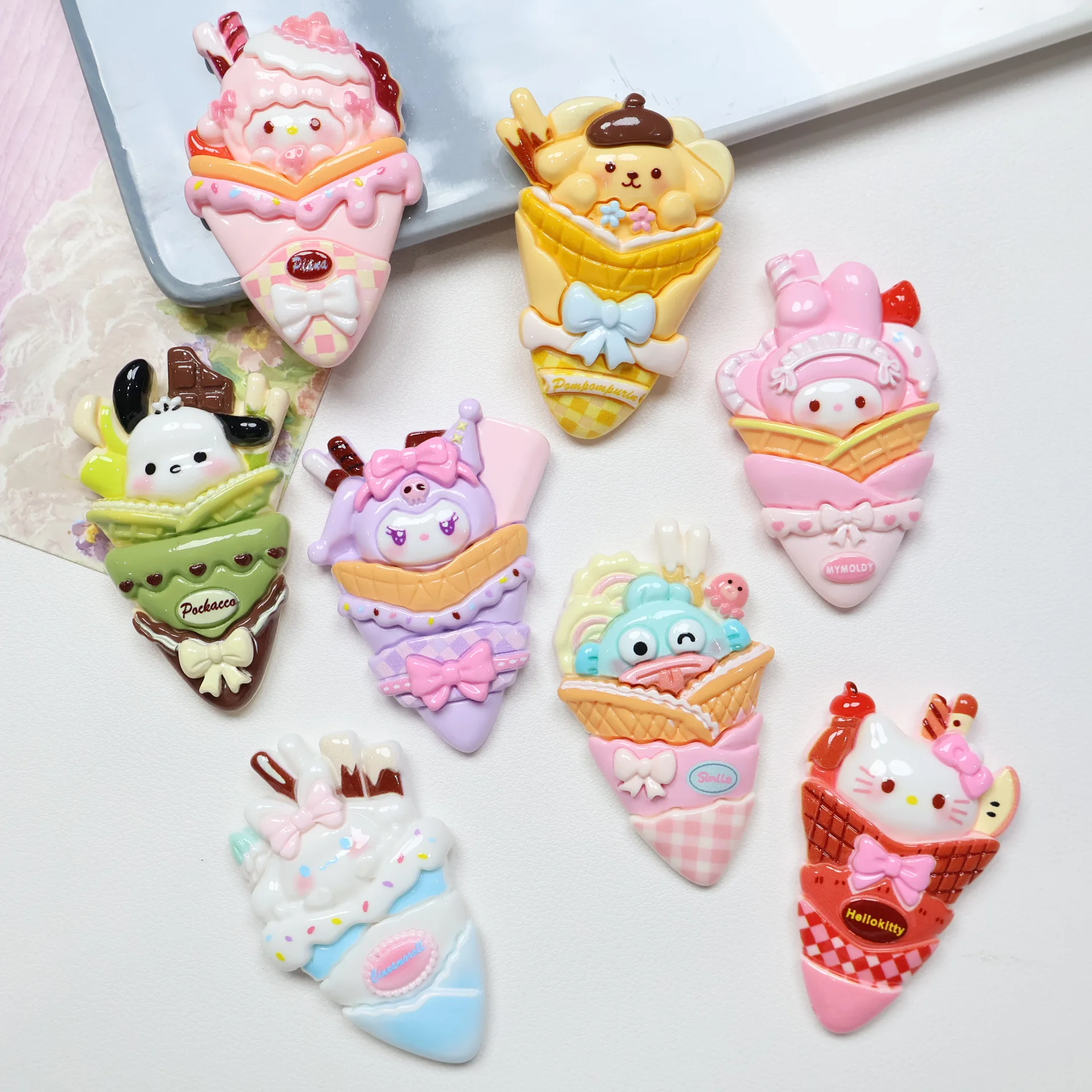 Sanrio-tarjeta grande de helado de cordero, pegamento de crema artesanal, funda de teléfono casera, Clip para el pelo, hebilla de zapato, colgante, pegatina para refrigerador, joya de resina