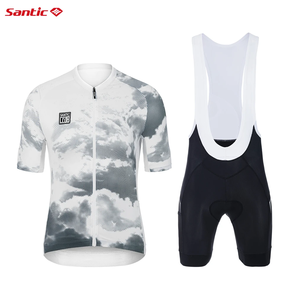 

Santic Men's Summer Cycling Sets Short Sleeve Breathable Quick Drying Sponge Cushion Cyling Bib Short Jerseys Suits WM3CT091WER