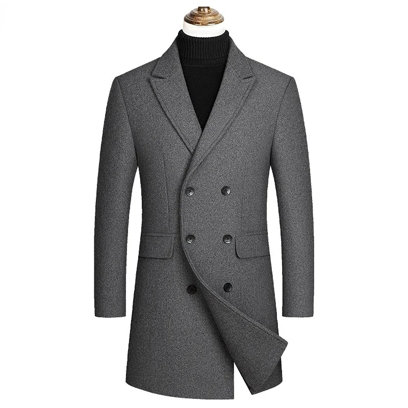 

Men Double-breasted Cashmere Trench Coats Long Wool Blends Winter Jackets Warm Coats Male Business Casual Trench Coats