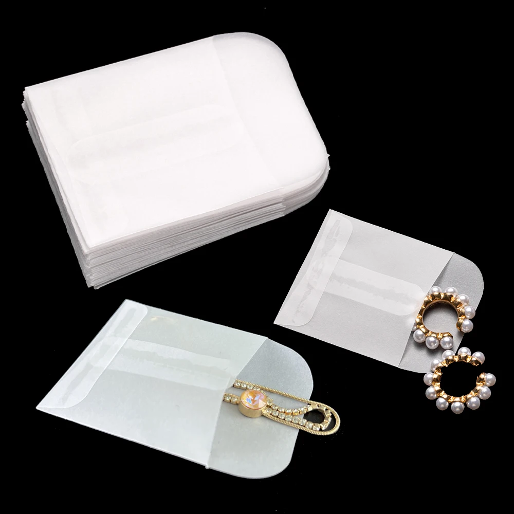 50pcs Mini White Glassine Paper Bags Envelope for Small Jewelry Ring Earring Storage Crafts DIY Party Favors Packaging Supplies
