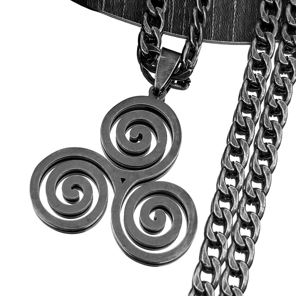 

Stainless Steel Witchcraft Vortex Pendant Necklace Gun Black Viking Triskelion Celtic Knot Spiral Triskele Chain Jewelry Gift