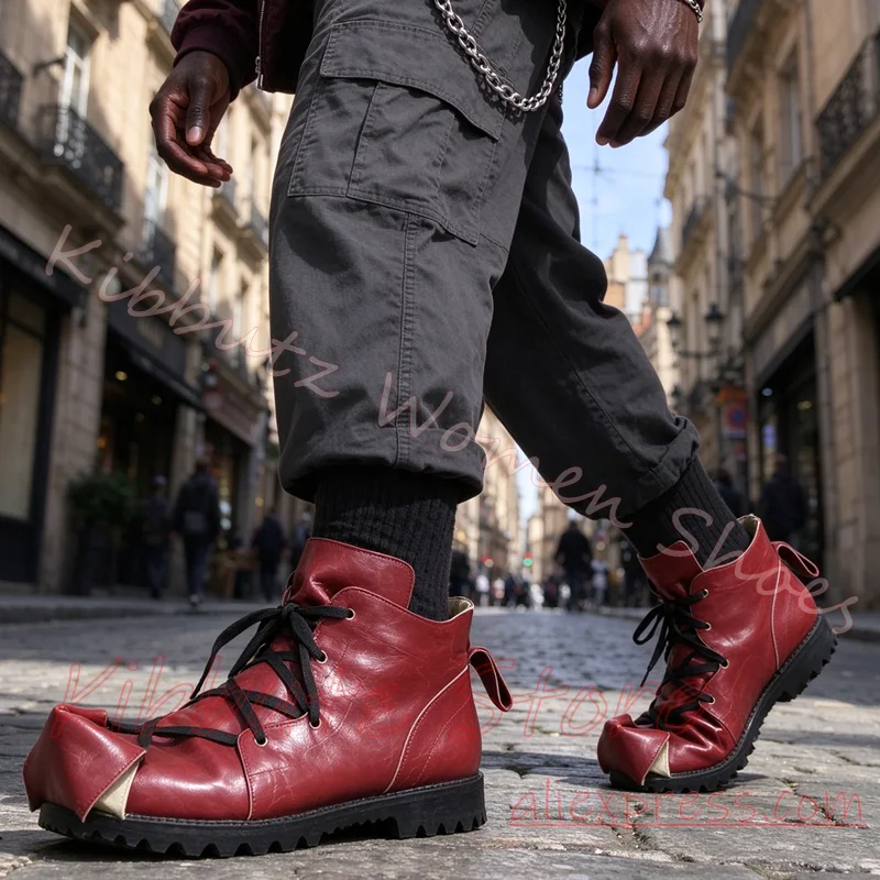 Ankle Boots Women Lace Up Irregular Toe Avant Garde Punk Streetwear Handmade Style Gothic Casual Statement Footwear Leather New