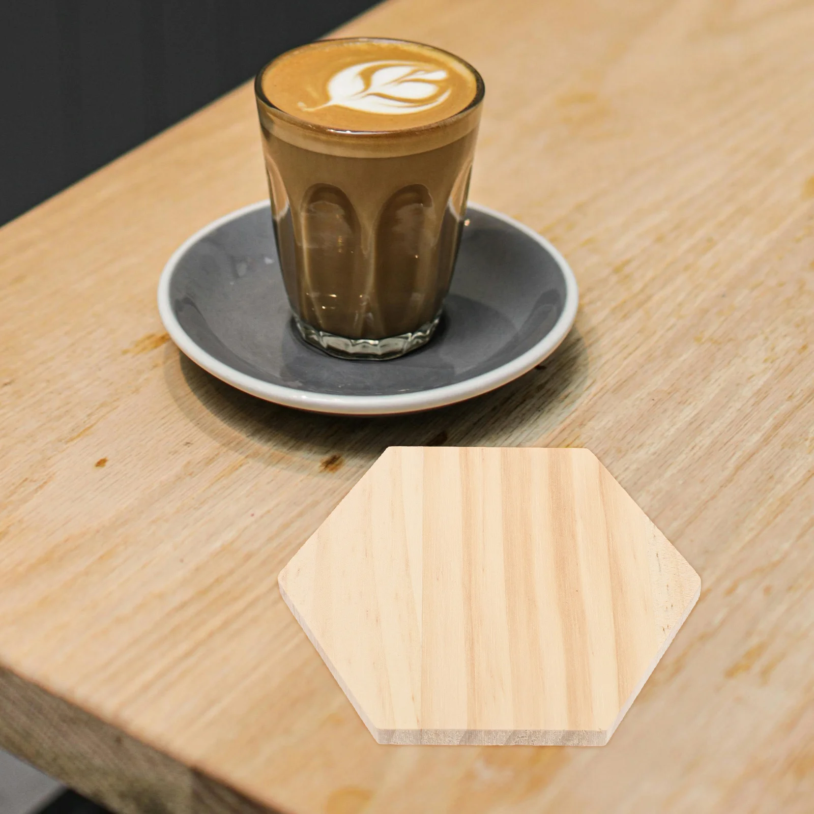 

6Pcs Hexagon Wooden Coaster Blanks Unfinished DIY Painting Engraving Anti-Slip Dots Multipurpose Cup Mats for Coffee Table