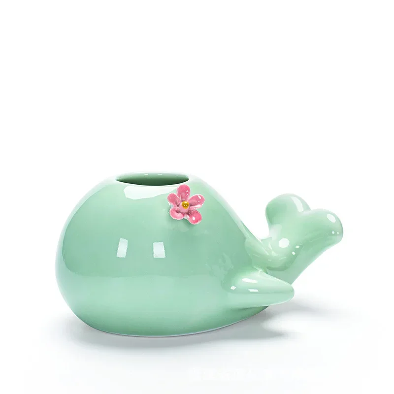 3D Home furnishing crafts hydroponic flower inserted Creative celadon whale elephant flower pot,home ceramic pot vase decoration
