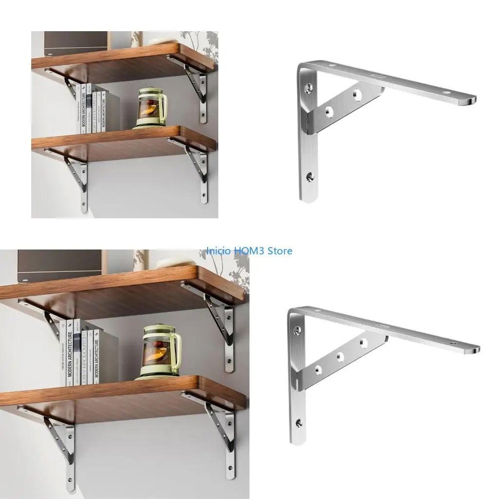 A5YD 2Pcs Stainless Steel Support Brackets Heavy Duty Triangular Frame Wall Shelf