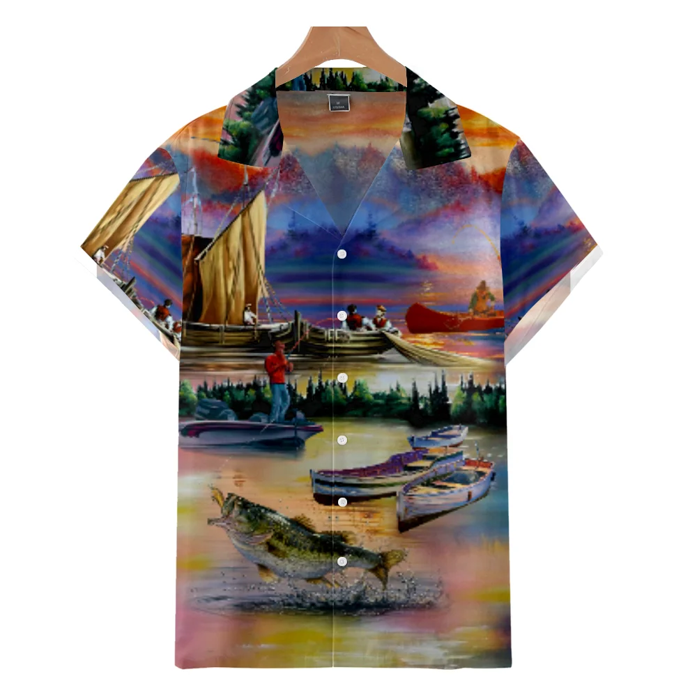 New Casual Men's shirt Oversize Sea Surfing Cool Short Sleeve Tops Highstreet Hip Hop Summer Beach Party Wear