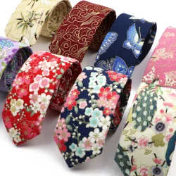 Novo estilo japonês homem laços bege vermelho roxo guindaste nuvem flor padrão 6cm impresso gravata presentes moda masculino cravat acessório