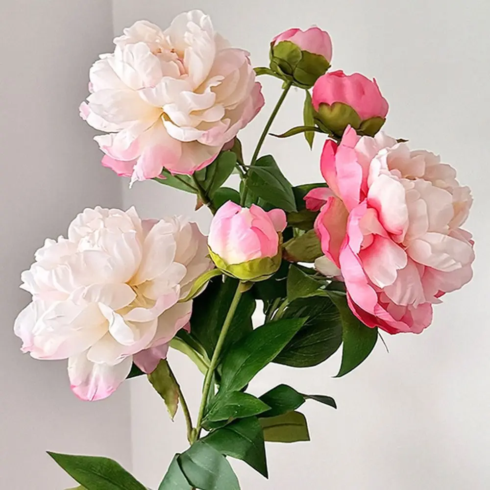 Fai da te 2 teste di peonia artificiale bouquet di stoffa di seta fiore artificiale realistico fiore di peonia pacchetto decorazione di nozze per la casa
