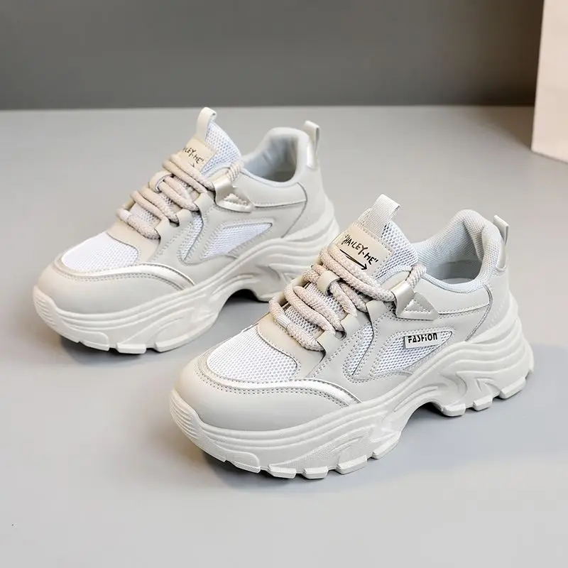 

New 2024 Spring Summer Breathable Casual Heightening Thick Bottom Sports Shoes Women's Flat Shoes Korean Trendy Ver...
