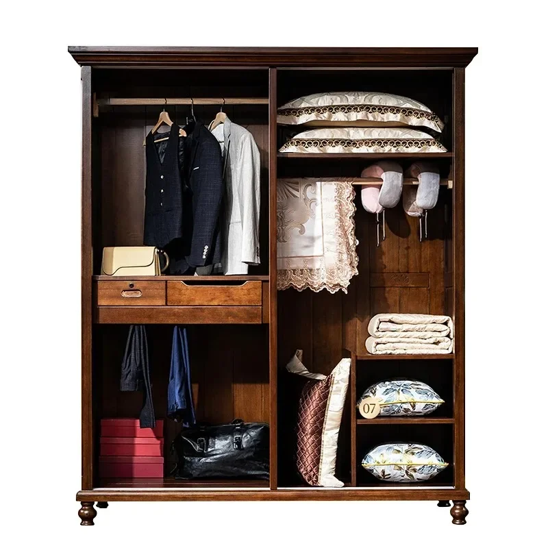 Simple American All-solid Wood Sliding Door Wardrobe Sliding Door Bedroom Storage Storage Furniture Household Sliding Door Large