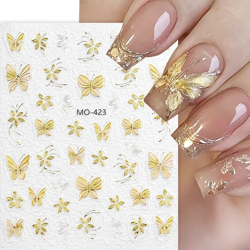 3D Vlinder Nail Art Stickers Bladgoud Bloem Bronzing Mini Strik Ultradunne Zelfklevende Decals Nail Art Decoratie