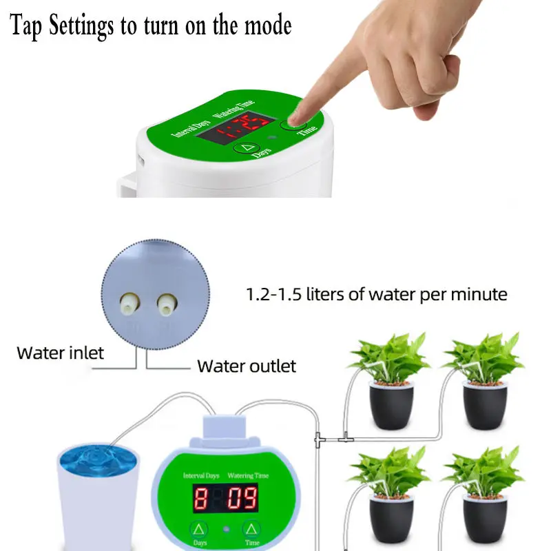 An intelligent timed automatic flower waterer, potted lazy watering, drip water seepage water applicator, gardening green plant