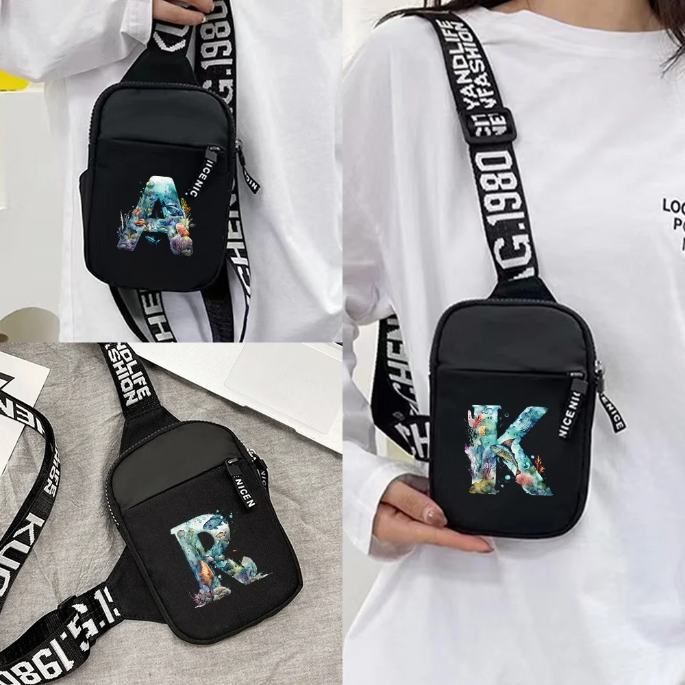 Chest Bag Outdoor Sports Mobile Phone Bag Wallet Outdoor Running Chest Pack Yoga Bum Bag Fish Letter Initial Name A To Z Pattern