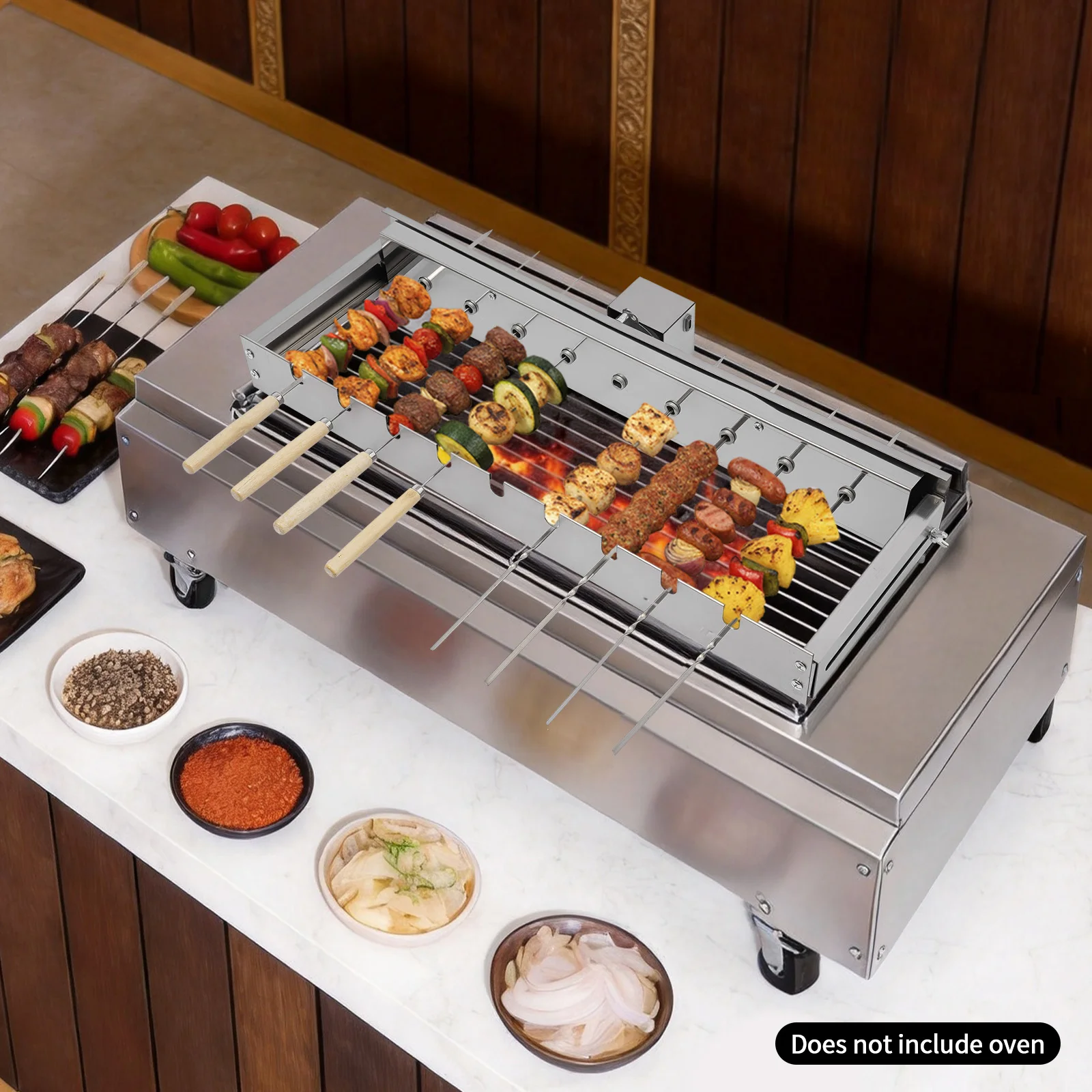 Adjustable Width Electric Rotating Skewer Rack, 430 Stainless Steel Automatic BBQ Turner with 5V USB Motor, 9 Skewers for Charcoal Gas Electric Grills