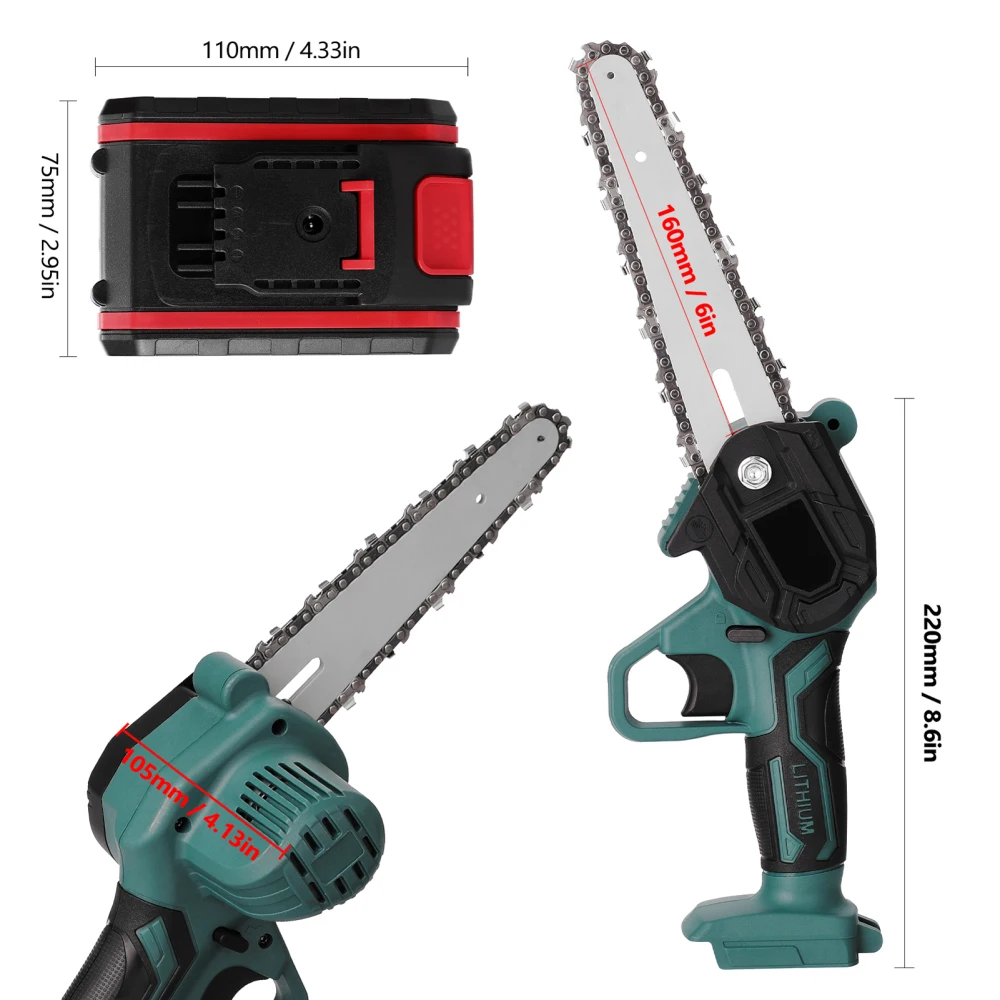 Imagem -03 - Recarregável Mini Elétrica Poda Serra One-handed Chainsaw Pequena Madeira Spliting Jardim e Carpintaria Baterias em 4in