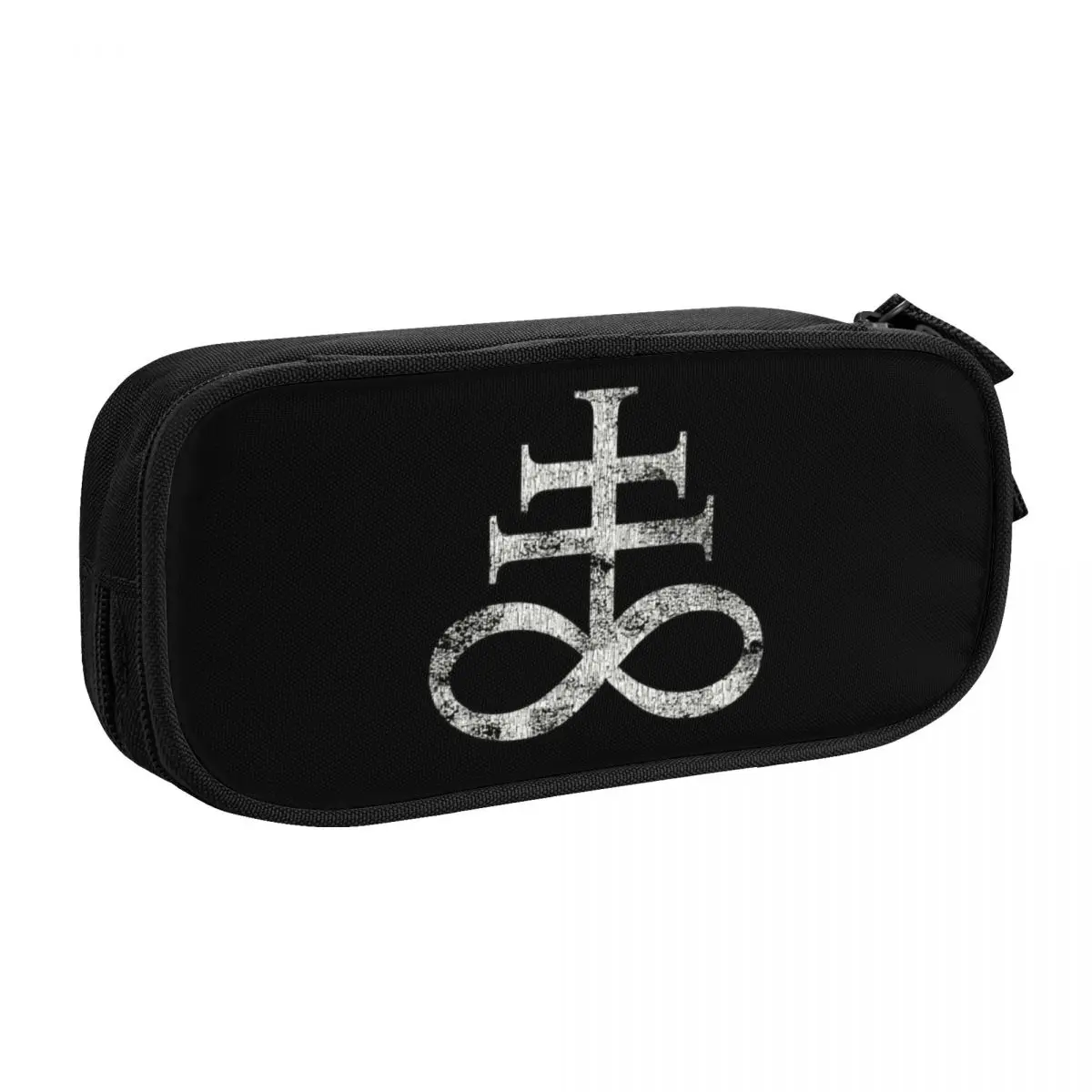 Customized Worn Leviathan Satanic Cross Pencil Case for Large Capacity Sigil Of Baphomet Pen Box Bag School Accessories